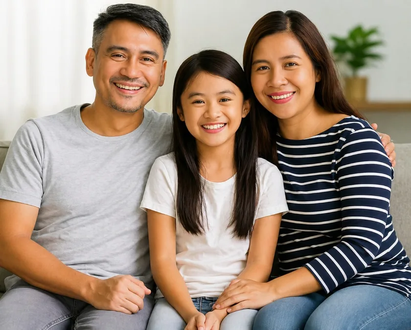 Filipino family smiling together — protected by Maricel Financial Solutions